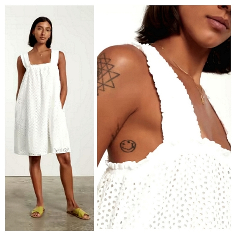 New Everlane Eyelet Smock Dress Size Small White